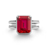 Warren ring in 14k white gold featuring one 10 x 8 mm emerald cut bezel set ruby - front view