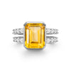 Warren ring in 14k white gold with accent diamonds featuring one 10 x 8 mm emerald cut bezel set citrine - front view