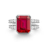 Warren ring in 14k white gold with accent diamonds featuring one 10 x 8 mm emerald cut bezel set ruby - front view