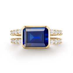 Warren Horizontal Sapphire Ring with Diamonds in 14k Gold (September)
