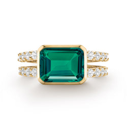 Warren Horizontal Emerald Ring with Diamonds in 14k Gold (May)