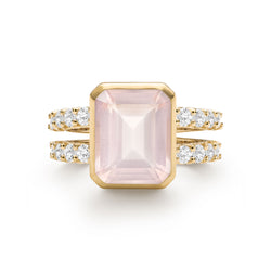 Warren Vertical Rose Quartz Ring with Diamonds in 14k Gold (October)