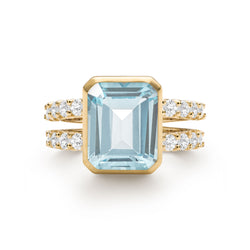 Warren Vertical Nantucket Blue Topaz Ring with Diamonds in 14k Gold (December)