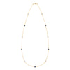 Wisdom Bayberry 11 Birthstone necklace featuring eleven 4 mm moonstones & sapphires bezel set in 14k gold - front view
