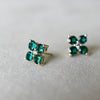 Pair of 14k yellow gold Greenwich 4 Birthstone earrings each featuring four 4 mm emerald and one 2.1 mm diamond