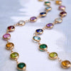 Newport Grand 14k yellow gold necklace featuring 6 mm rainbow hued briolette cut bezel set gemstones