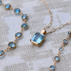Adelaide paper clip chain with a Warren Nantucket blue topaz pendant in 14k yellow gold and Newport birthstone necklaces