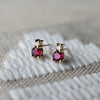 Greenwich Solitaire Ruby & Diamond Necklace and Earrings Set in 14k Gold (July)