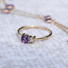 Necklace and a Greenwich ring featuring one 4 mm amethyst and one 2.1 mm diamond prong set in 14k yellow gold