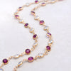 Pink Awareness Newport necklace featuring alternating 4 mm pink tourmalines & moonstones bezel set in 14k yellow gold