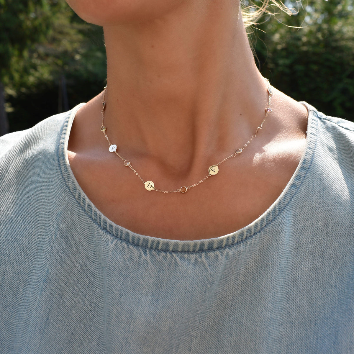 Sideways Initial Letter And Birthstone Necklace Birthstone, Cross