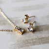 Greenwich Solitaire White Topaz & Diamond Necklace and Earrings Set in 14k Gold (April)